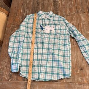 Southern Tide Teal and White Plaid Shirt